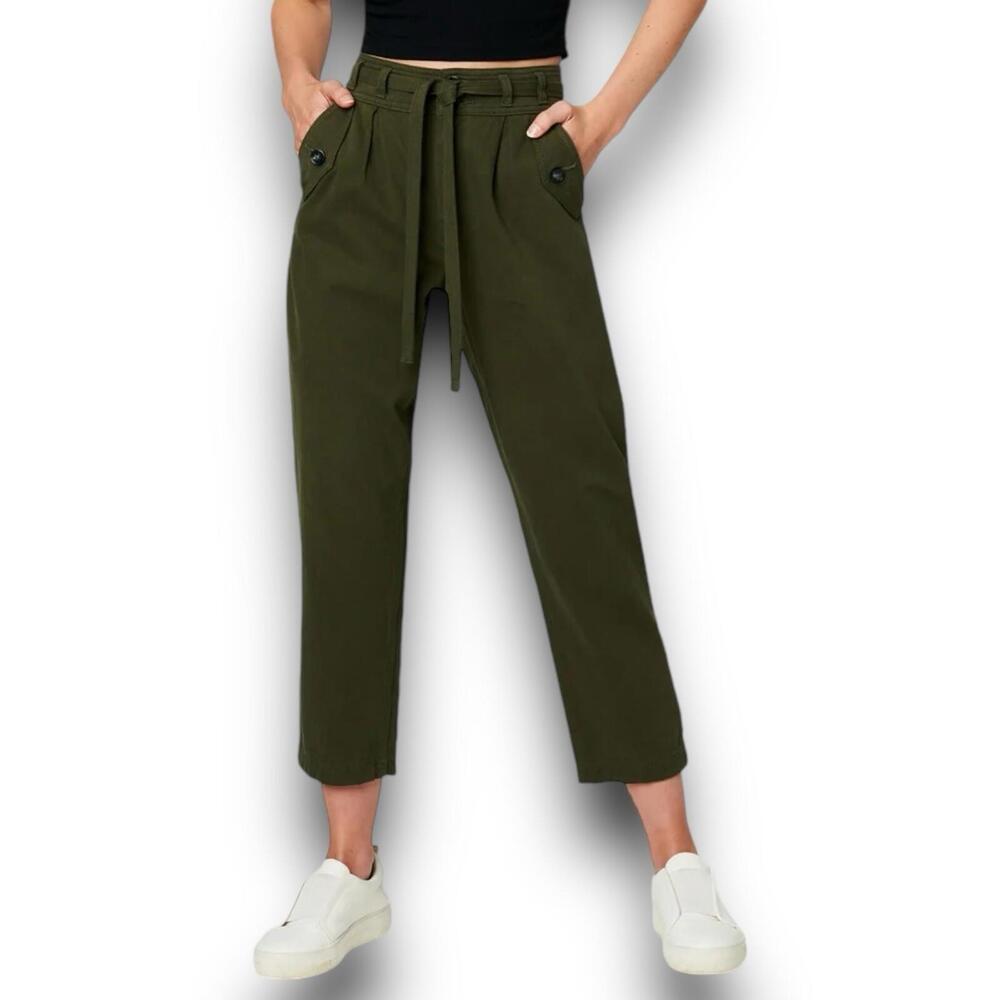 Blank NYC Pants S Olive Green Paperbag‎ Waist High Rise Tapered Crop